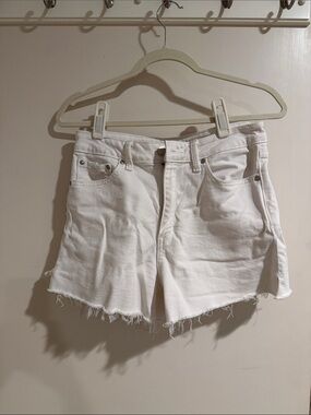 Women's White High-Rise Frayed Hem Denim Shorts
